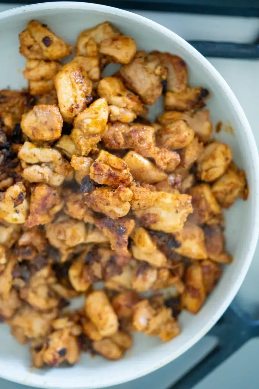 Cooked chicken for Quesadillas recipe