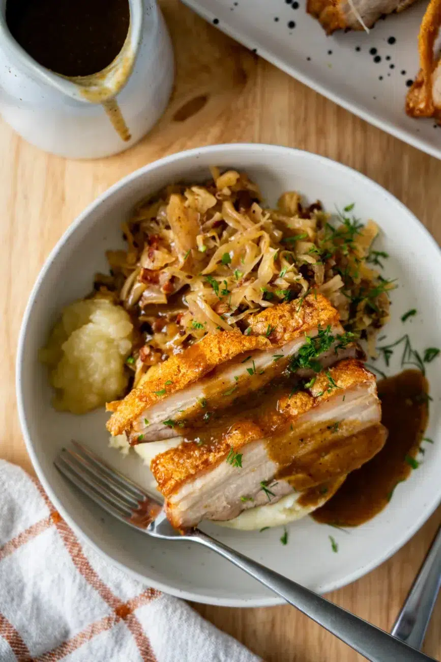 German-style Braised Cabbage with Roast Pork and Apple Sauce