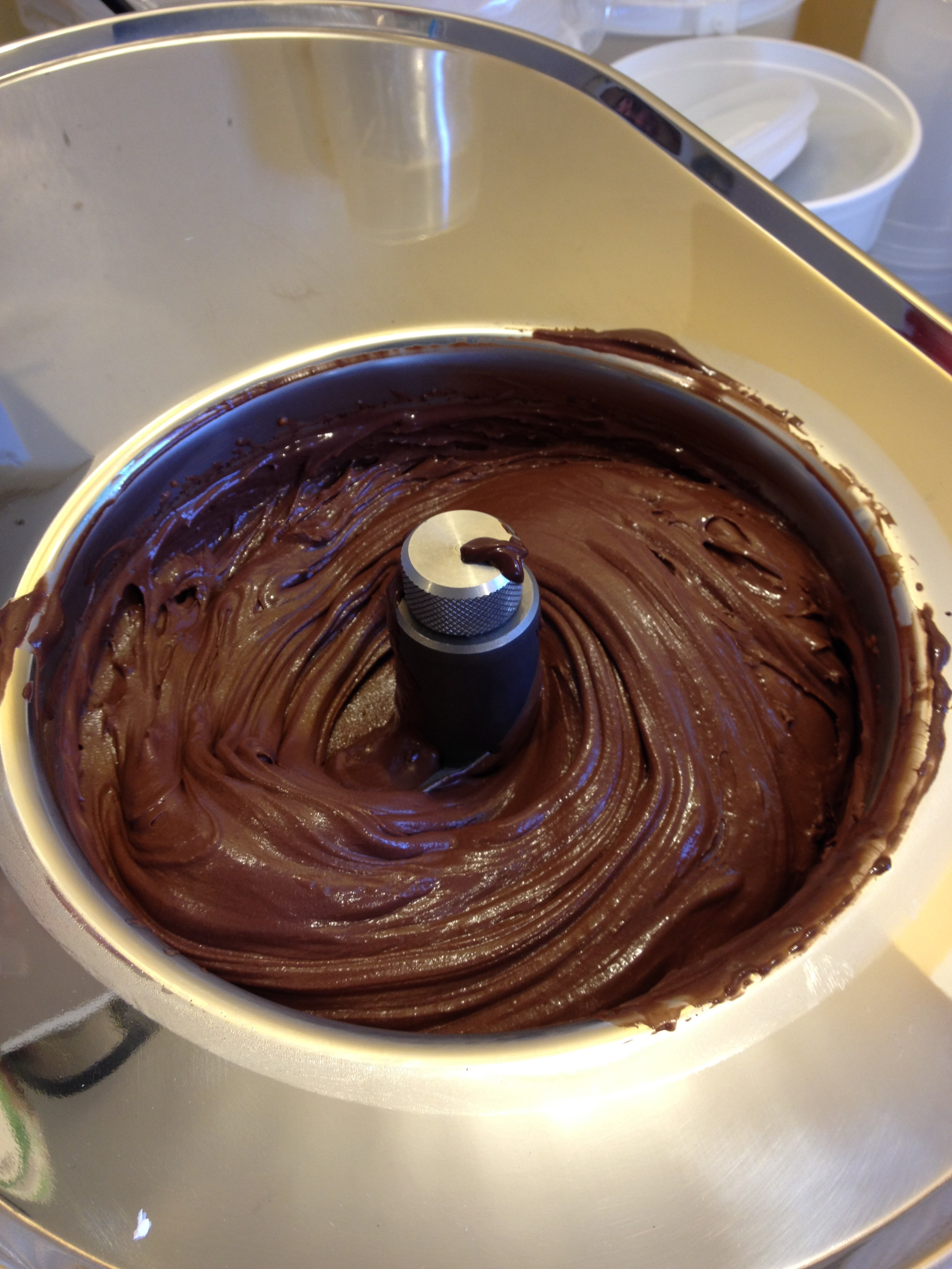 churning double chocolate ice cream 