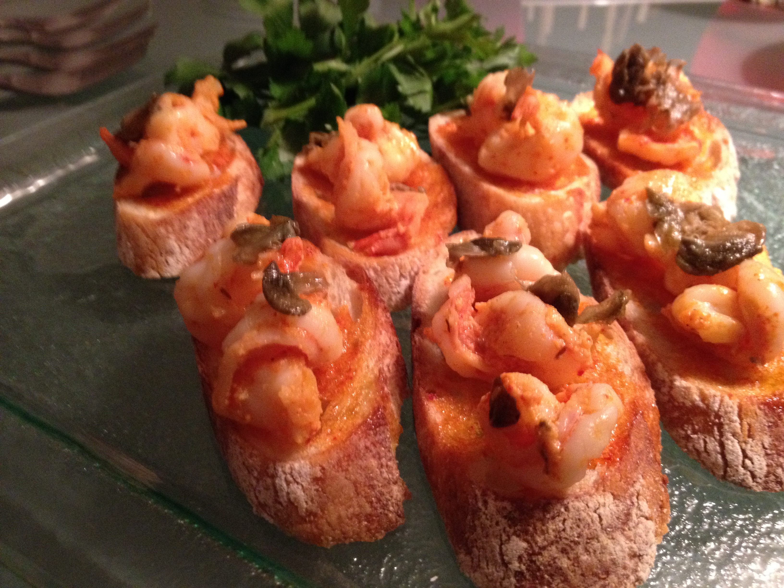 Roasted pepper- roulli sauce with shrimp and crispy capers