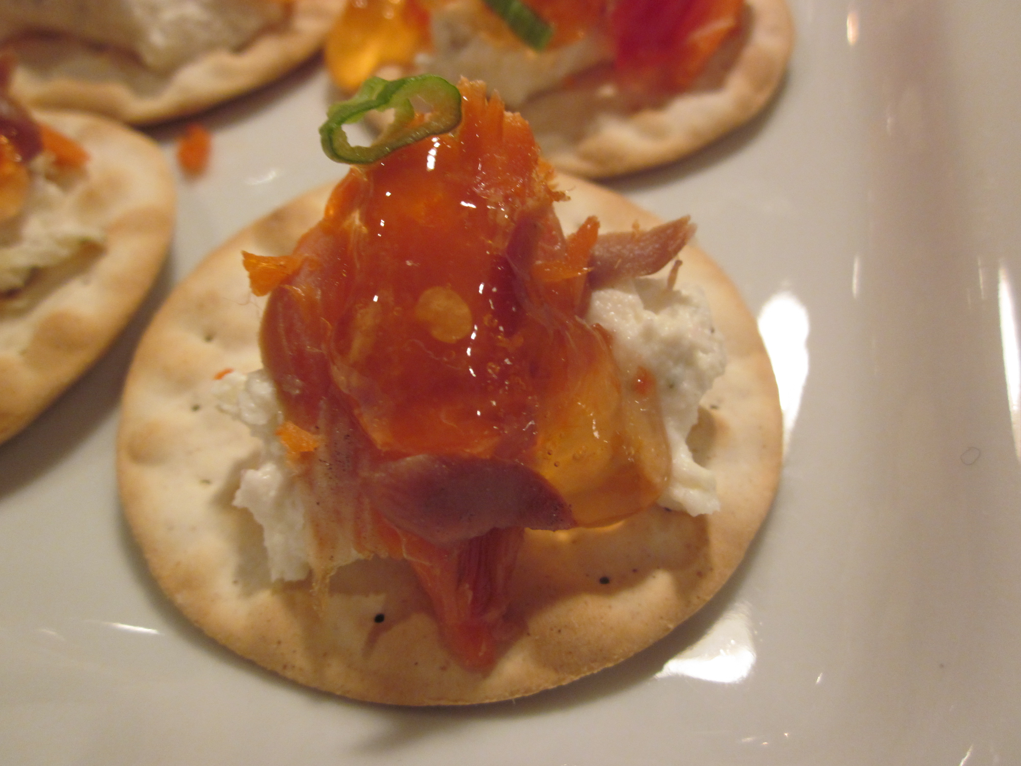 Cold smoked salmon with whipped shallot spread and pepper jelly